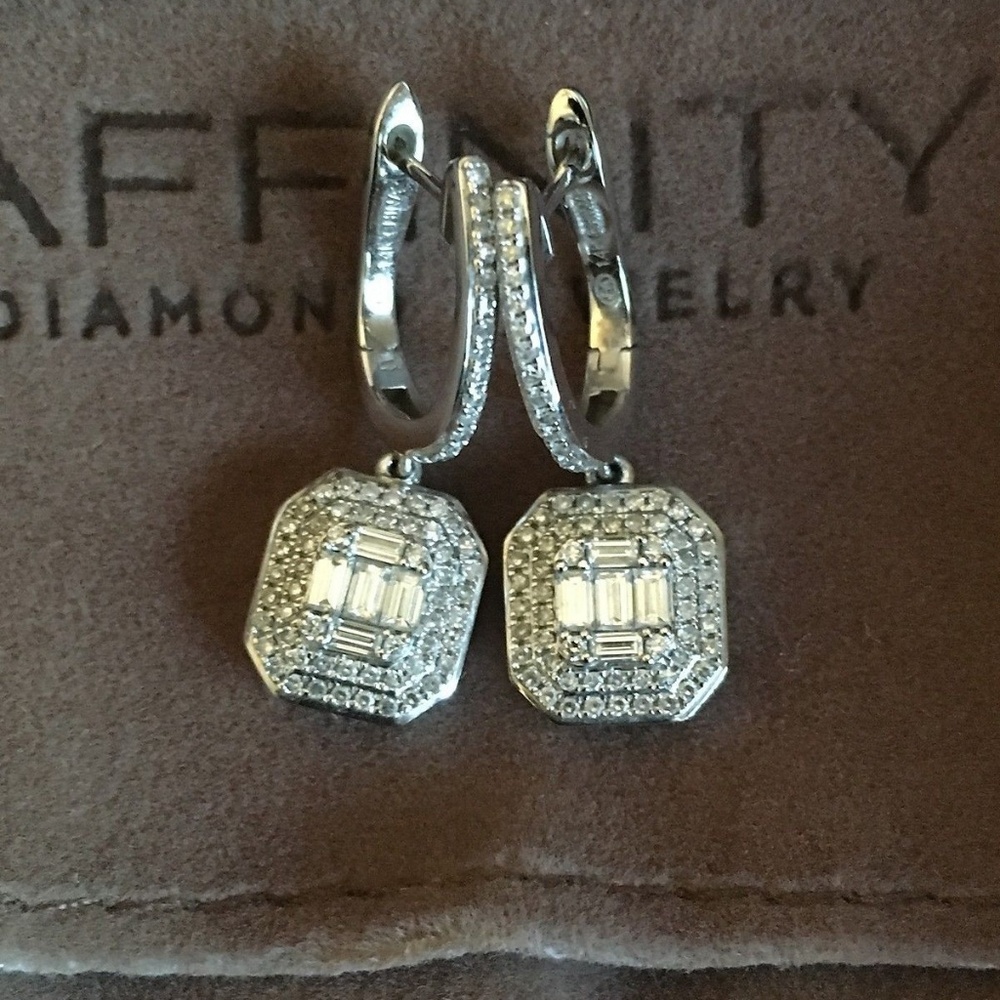 Solid 14K White Gold Genuine Diamond Drop Earrings - Picture 2 of 7